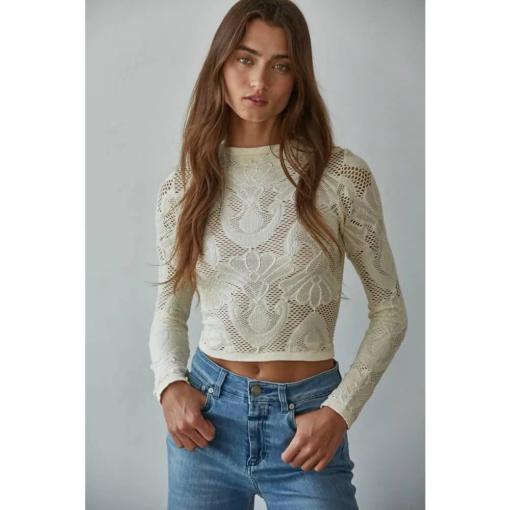 Knit Seamless Jacquard Mock Neck Long Sleeve Top