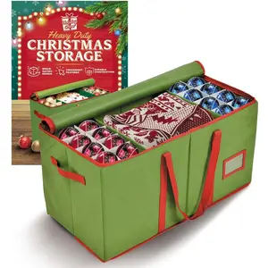 Premium Christmas Ornament Storage Christmas Storage Container Perfect for Holiday Decorations Ornament Storage Box Fits 128 Holiday Ornaments Tear-Proof Fabric