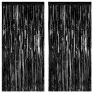 2 Pack 2026 Graduation Party Decorations, 3.28 FT x 7.05 FT Black Backdrop, Metallic Graduation Photo Backdrop Fringe Curtains Tinsel Backdrop Foil Streamer, Grad Party Supplies Photo Booth Props