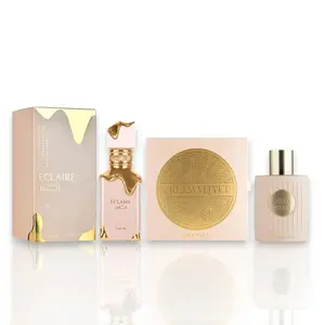 Khadlaj Unisex Eau De Parfum Set - Cream Velvet, Eclaire, 100 ML-3.4 oz, Caramel, Honey & Vanilla Notes