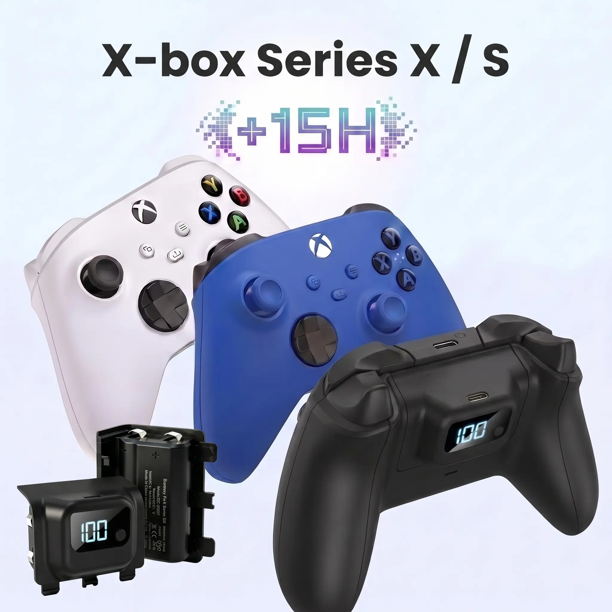 Tuodes +15H Battery Pack For Xbox-Series X Gaming Controller with 1200mAh Capacity and USB Cable for Enhanced Gaming Experience For X-box Series S