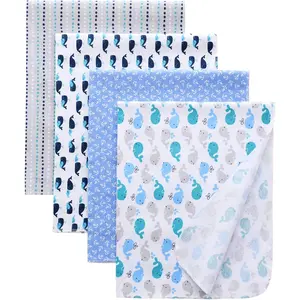 Flannel Receiving Blankets,  Swaddle Blankets  Cotton 4 count One Size 30 X 30 Inch for  Boy or  Girl (Style5)