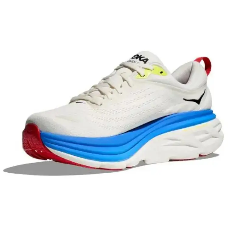 HOKA ONE ONE Bondi 8 Men's Low-Top Running Shoes in White-Blue: Comfortable, Slip-Resistant, Cushioned, and Breathable for All-Day Wear Trending Shoes, House White Official Shoes to Get / Maison Mihara