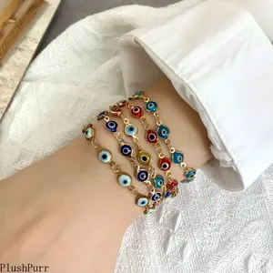 5-Pack Lucky Turkey Evil Eye Bracelets - Unisex Adjustable Metal Chain Bangles, Colorful Red Blue Eye Good Luck Wealth Jewelry Gifts for Women & Men