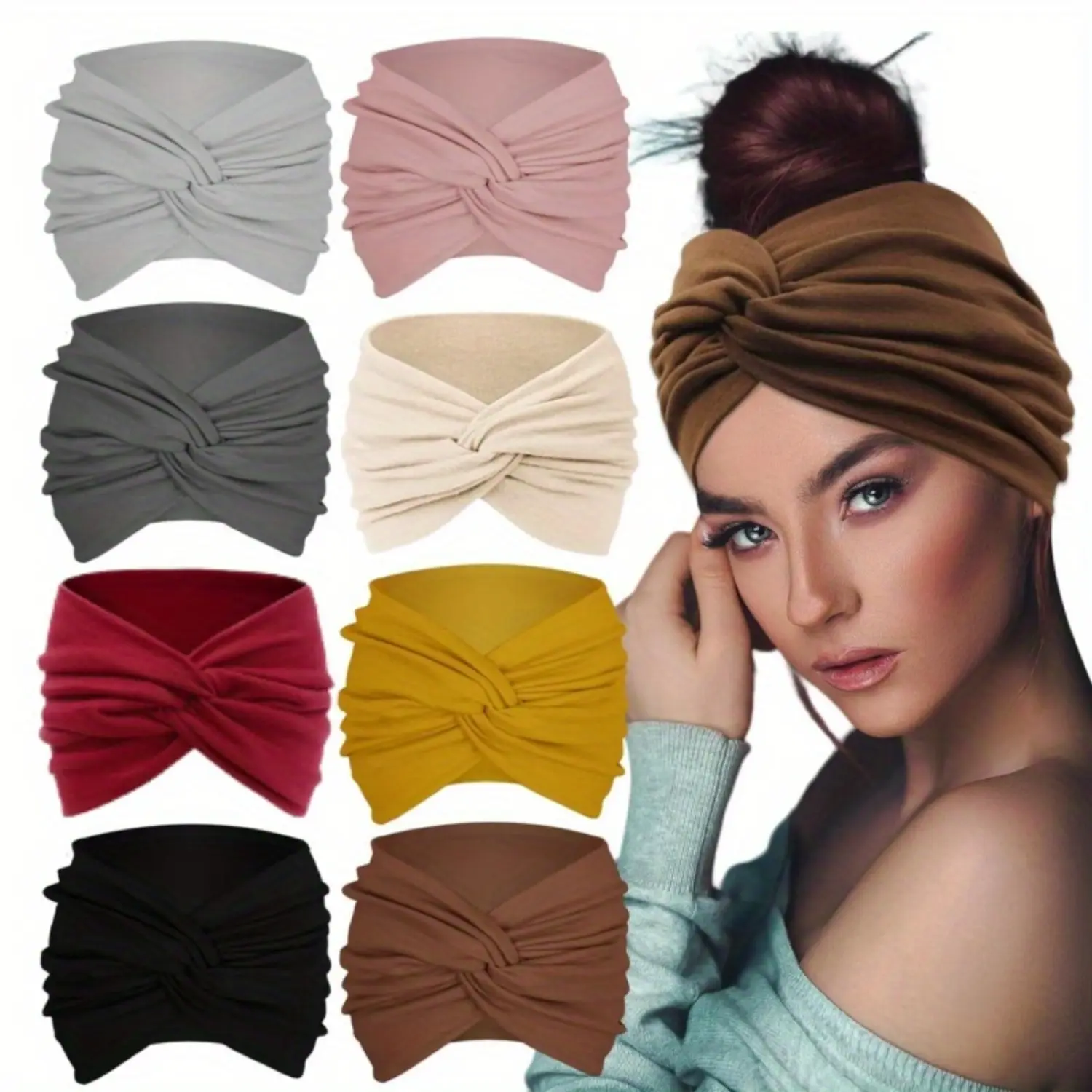 Women’s 8-Pack Wide Yoga Headbands - Chic Boho Knot Styles, Turban Bandanas, Workout Hair Accessories for Motorcycle Protective Gear Use, Yoga Headband, Chic Headbands