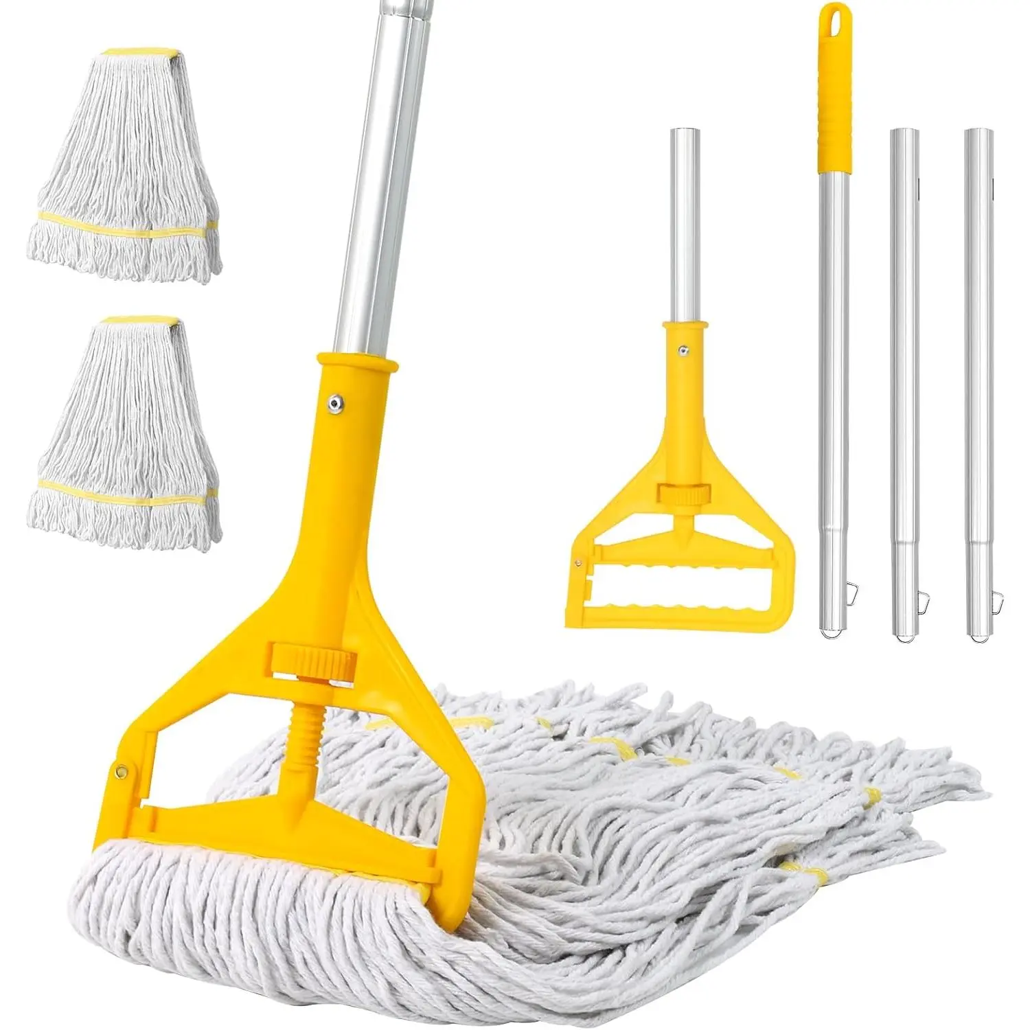 Commercial Mop Heavy Duty Industrial Mop- 3   Looped Heads, 61"  Handle Mops for Concrete/Tile/Garage Floors-, Kitchen