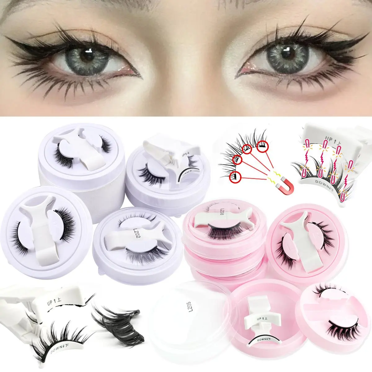 YSDO 5 Pairs Magnetic Eyelashes Natural Long 3D Mink Lashes Reusable Natural False lashes Handmade Magnetic 5 pcs Tweezers Set