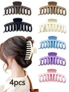 4pcs women's fashion Hair Claws Set, solid color large square hair claws, suitable for people with high hair volume, afternoon tea, daily work, holiday gifts, New Year gifts, daily casual hair accessories, Claw Clip