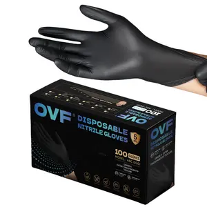OVF 5mil Black Nitrile Gloves 100Pcs-Black Heavy Duty - Latex-Free & Powder-Free Cleaning Food Gloves Hand Household Kitchen Disposable