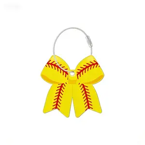Baseball Bow Keychain, DIY Engraved Acrylic Sporty Charm, Bag Charms, Team Memorial Gift, Girl Heart Backpack Decoration, Best Friend Handbag Accessory
