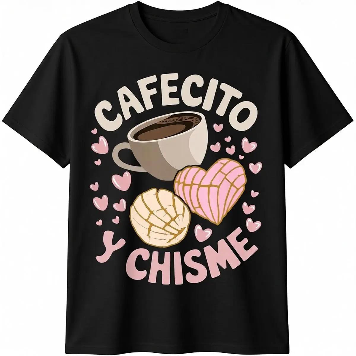 Men's Casual Sporty Short-Sleeve 100% Cotton Tee, Unisex Fit with Latina Cafecito Y Chisme & Concha Graphics, Streetwear, Shortsleeve, Soft, Style, Round Neck, Knitted, Breathable, Graphics Print, Pure Cotton, Basic
