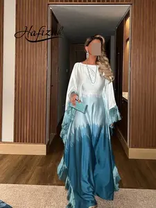 Hafizah Gradient Fringe Loose Abaya Long Dress, Islamic Abaya Dress, Satin Batwing Sleeve Elegant Dress, Middle Eastern Luxury Women's Clothing