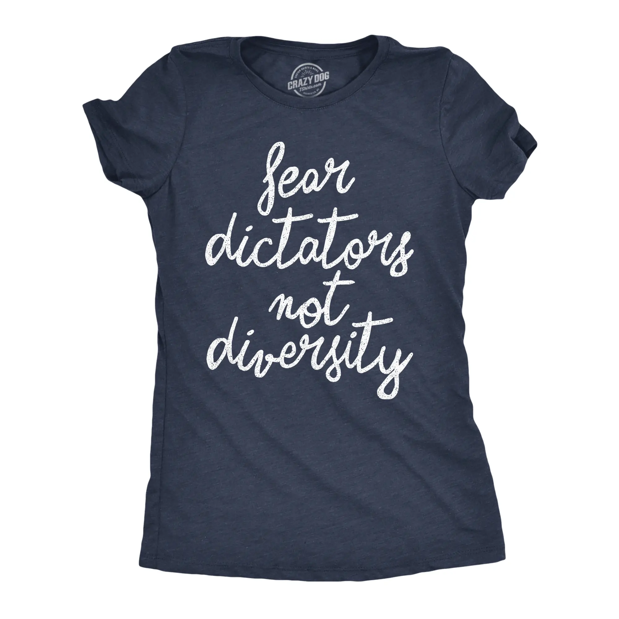 Womens Funny T Shirts Fear Dictators Not Diversity Awesome Anti Trump Graphic Novelty Tee for Ladies Funny Womens T Shirts Cute Vintage Fashion Casual Ladies T-Shirt Gift Motivational Tops for Women Funny Navy -