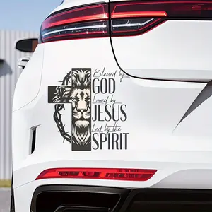 1PC Cute Contrast Faith Car Stickers, Car Window Stickers, Lion & Cross Graphic Motorcycle Windshield Decals, Waterproof & Sunproof, Suitable for Cars and More, Create Unique Style, Decals, Car Vehicle Decoration, Rear Side Decal
