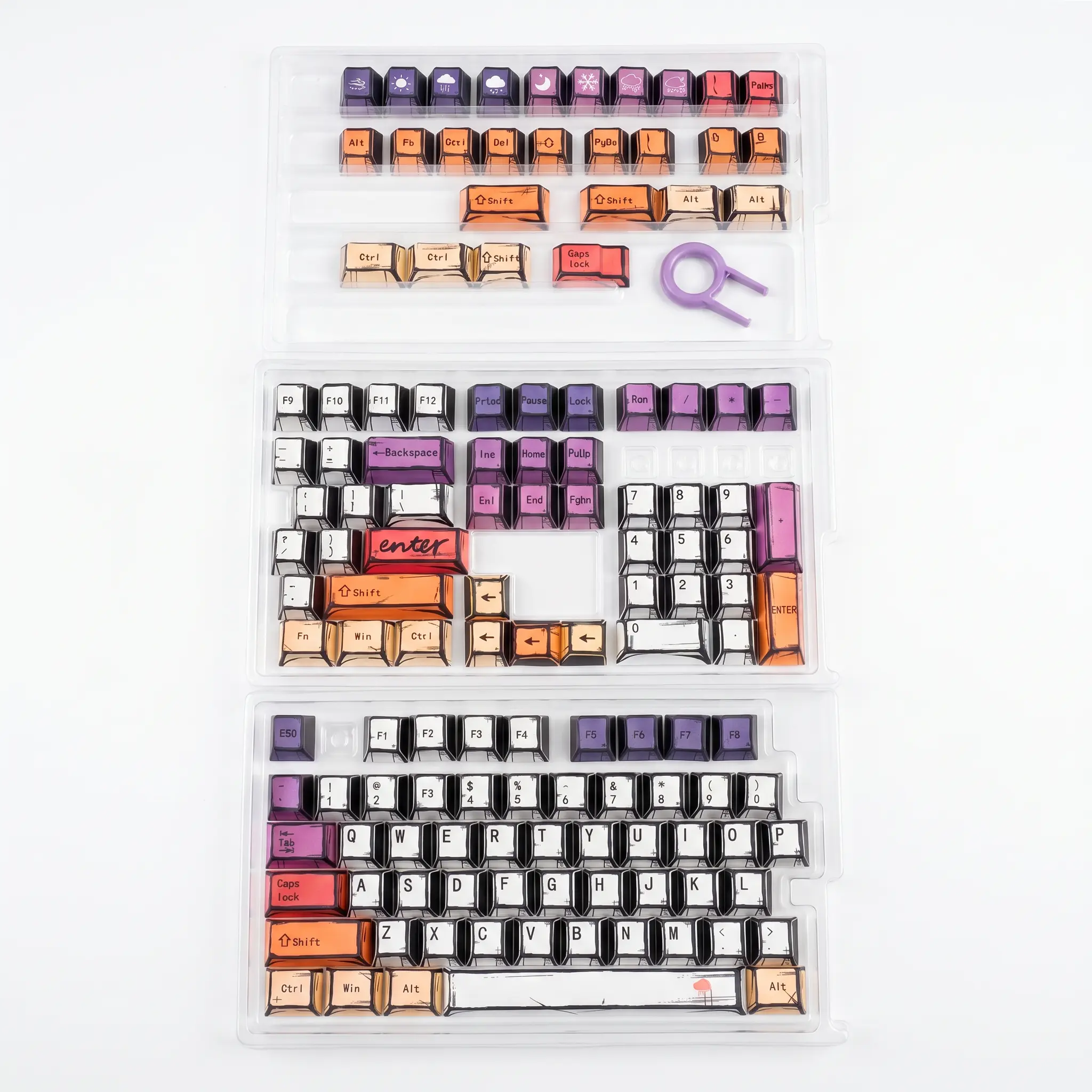 Womier PBT Gaming Keycaps - 134 Keys Retro Cartoon Cherry Profile, Compatible with 61/68/84/87/98/100 Cherry Gateron MX Mechanical Keyboards, Ideal for Custom Keyboard Setup, Decorative Cartoon Keycap Sets, Compatible Keyboards