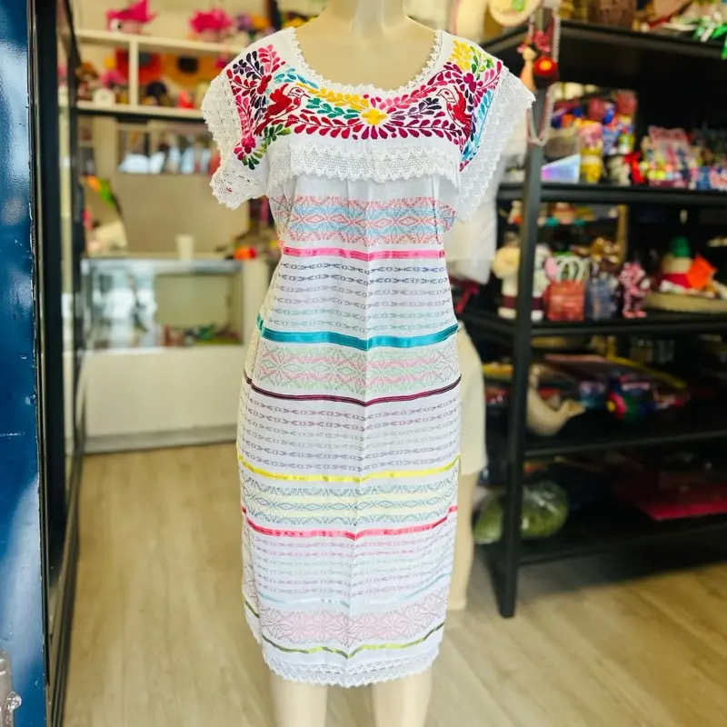 Huipil Beautiful unitalla White  Tradicional Mexican Dress