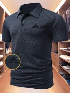 Men's Summer Casual Textured Polo Shirt, Fitted Design, Short Sleeve, Collared, Available in, Dark