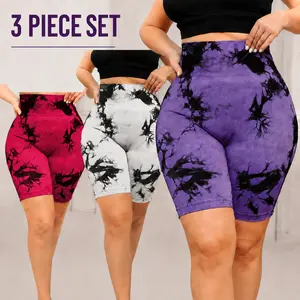 Women's Plus-Size Seamless Nylon Biker Yoga Shorts - High-Waist, Hip-Lift, Tie-Dye, High-Elasticity for Sports, Fitness, Biker Shorts