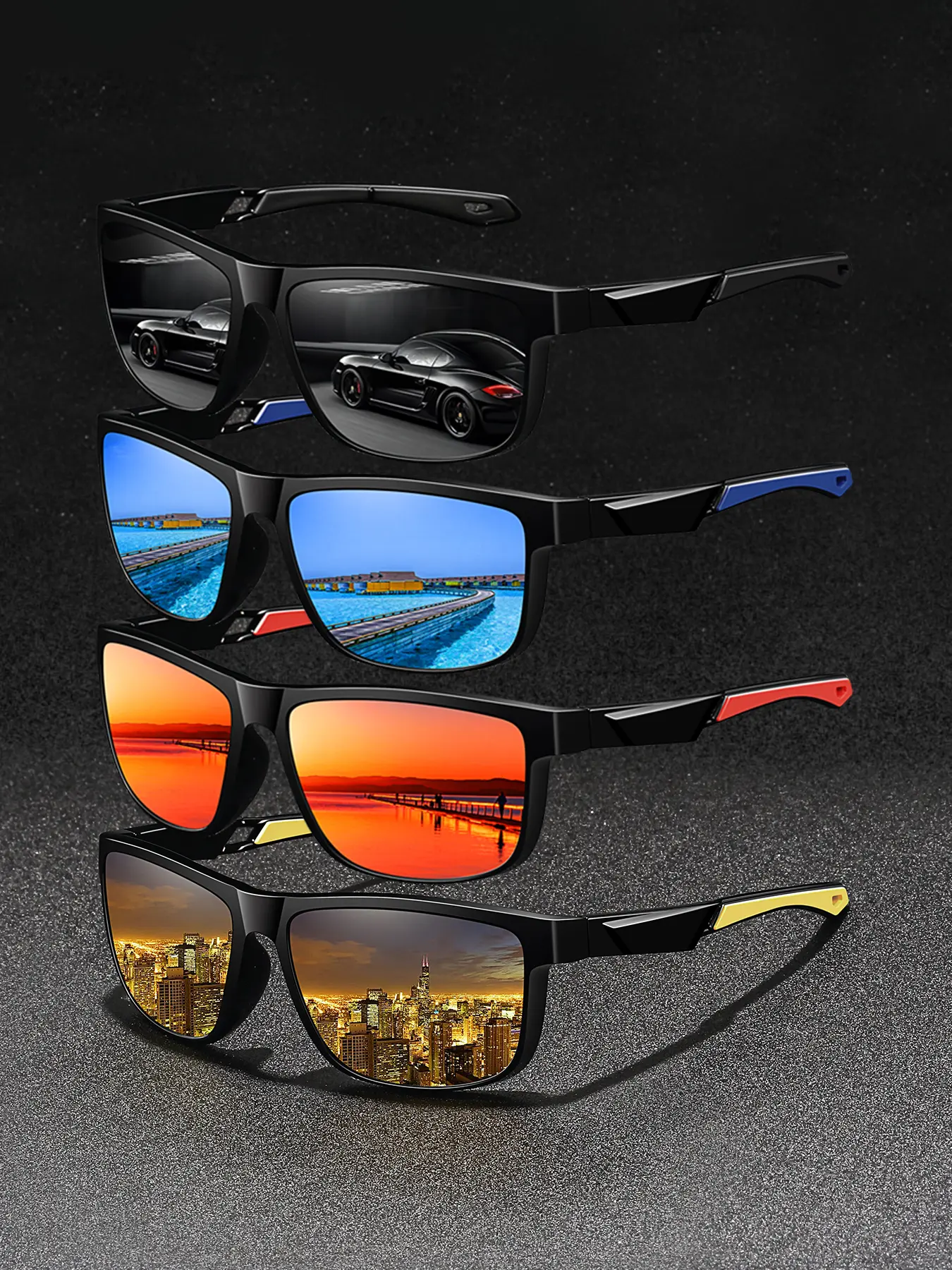 4 pieces of splicing sports glasses, Fashion sports eyewear, suitable for men and women, with color options, classic color splicing frame paired with rubber nose pad, combining practicality, daily leisure items