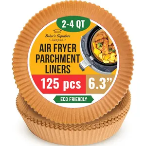 Air Fryer Paper Liners, 125Pcs Air Fryer Disposable Liners, Non-Stick and Oil Proof for Easy Cleanup, 8" Square for 5-8 qt Basket by Baker's Signature