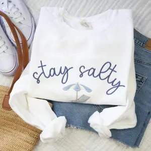 Stay Salty Embroidered Sweatshirt – Christian Crewneck, Faith-Based Beach Sweater