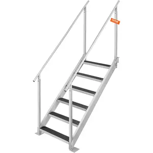 【DealsForYouDays】VEVOR Dock Ladder, 43''-51'' Adjustable Height, 500 lbs Load Capacity, Aluminum Alloy 6 Steps Pontoon Boat Ladder with Dual Handrails & Nonslip Rubber Mat, Ideal for Ship/Lake/Pool/Marine Boarding