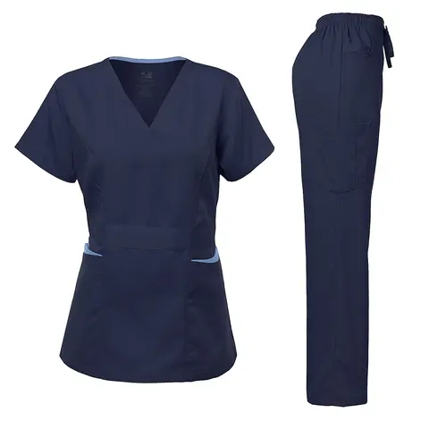 DAGACCI Natural Stretch Women's Contrast Pocket Scrub Sets [NS2151]
