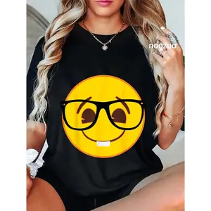 100% Cotton Official Emoji Nerd Glasses Yellow Smile Face T-Shirt