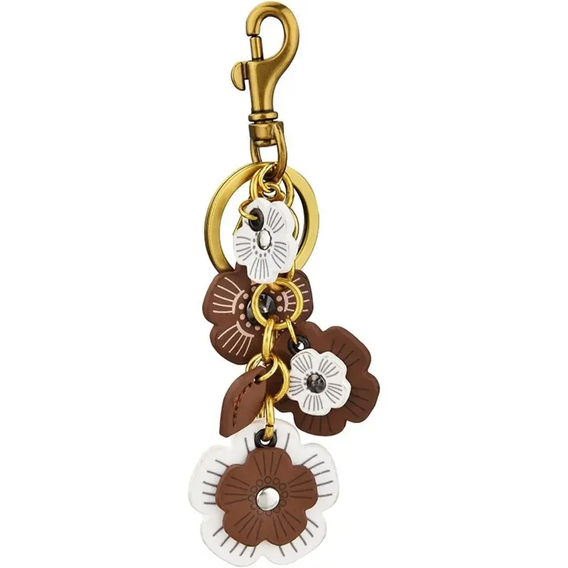 Women's Vintage Leather-Floral Keychain, Antique Brass Bag Chain, Keychain Bag Pendant, Retro Leather-Metal Casual Handbag Accessory, Mother's Day Gift for Women's Accessories, Accessories For Women