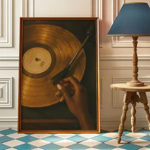 Black Woman Vinyl Art Print - Vintage Black Girl Wall Art - Retro Record Player Poster - Trendy Vinyl Poster