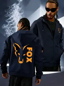 Trendy Street Style Men's Fox Pattern Printed Hooded Zipper Jacket for Daily Casual Fashion and Stylish Outfits