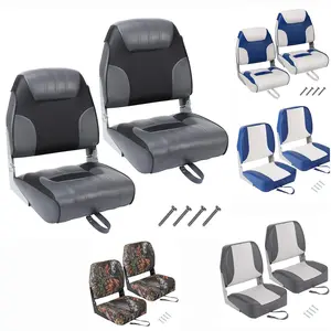 2 Pack Folding Boat Seats Low Back Fishing Boat Seats with Extra Thick Sponge Padding, Marine Grade Weather-Resistant Captain Chairs for Pontoon, Fishing Boat, Speedboat