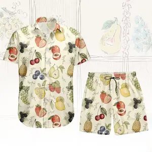 Tropical Fruits Hawaiian Shirt Shorts Set Strawberry Pineapple Lemon Cherry Grape Print Men Women Matching Beach Summer Casual Loose Comfy Picnic Pool Party Sunbathing Outfit