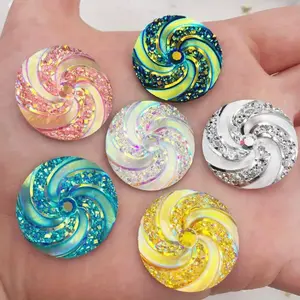 6PCS Mixed Shiny AB Resin 25mm Round 3D Whirlwind Flat back Rhinestone Scrapbook DIY Wedding Applique Decor Crafts Accessories Jewelry Making Supplies