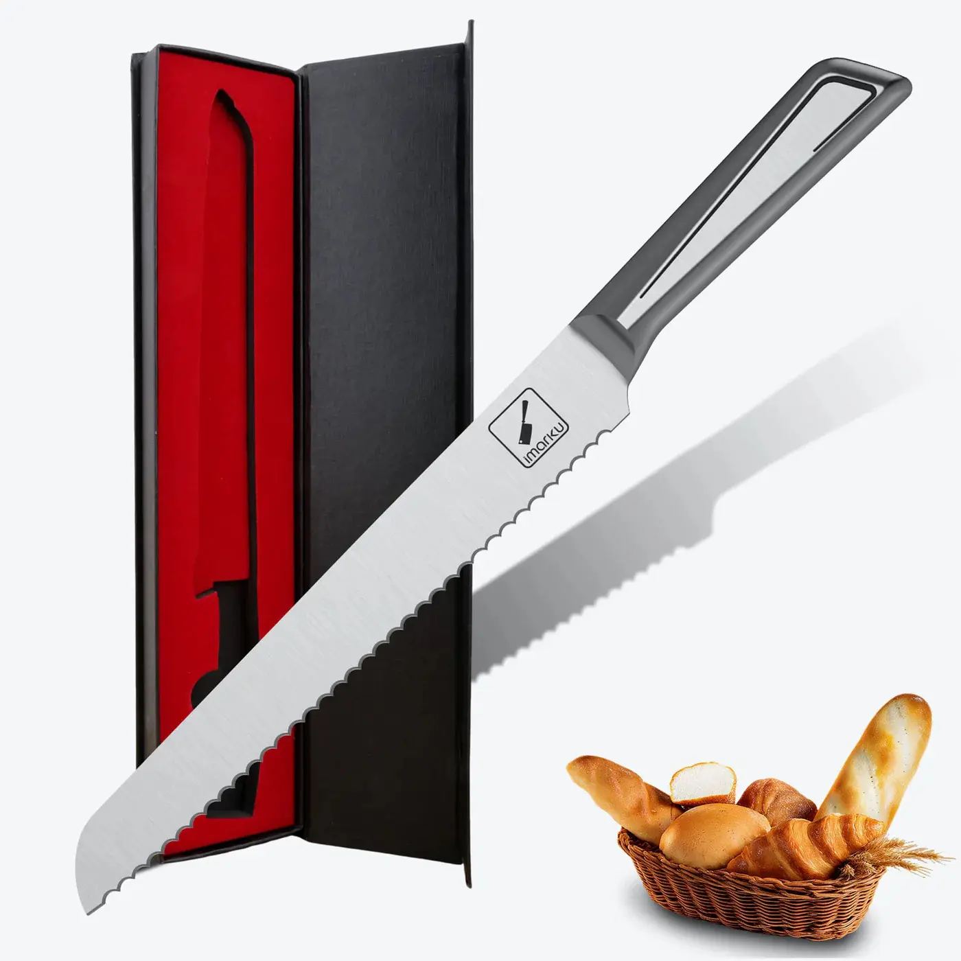imarku 10-inch Bread Knife, Japanese Serrated Bread Knife Razor-Sharp Carbon Steel Knife for Sourdough