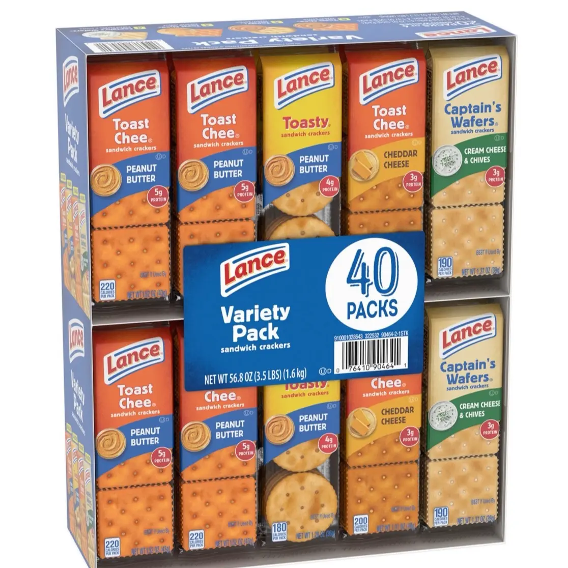 Variety Pack Sandwich Crackers - 40 Packs of Snack Crackers with Peanut Butter, Butter, and Cheese Options