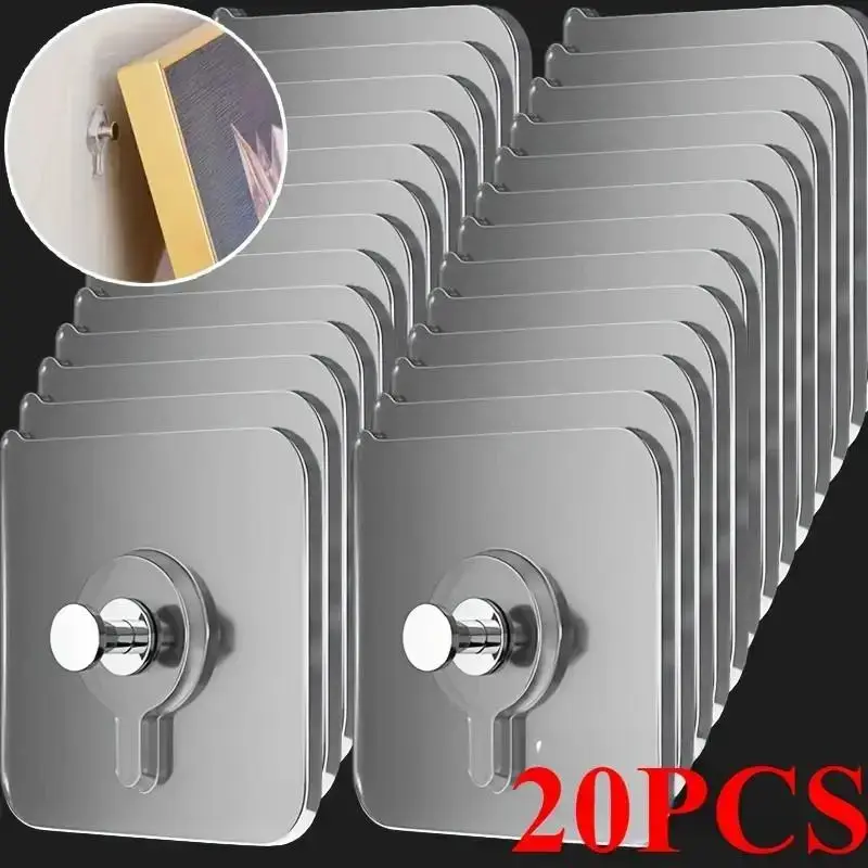 Wall Mounted Hook, 20pcs/set Durable Self Adhesive Hook, Waterproof Plastic Storage Hooks, Home Organizer for Kitchen Bathroom Accessories, Shower Hook Set, Removable Hooks, Bathroom Organizing Accessories