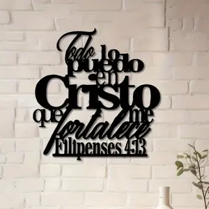 Metal Scripture Mural - Inspirational Todo Lo Puedo En Cristo Que Me Fortalece Quotes - Home and Office Decor Pendants - Modern Religious Plaques for Living Room and Bedroom - Stylish Religious Decor Religious Decoration