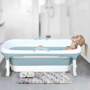 58/50/46 inch Foldable Bathtub, Portable Bathtub for Adult Kids, Large Collapsible Tub, Freestanding Surround Collapsible Bathtub, Effortless Folding Bathtub, Hot Bath, Ice Bath (Blue)