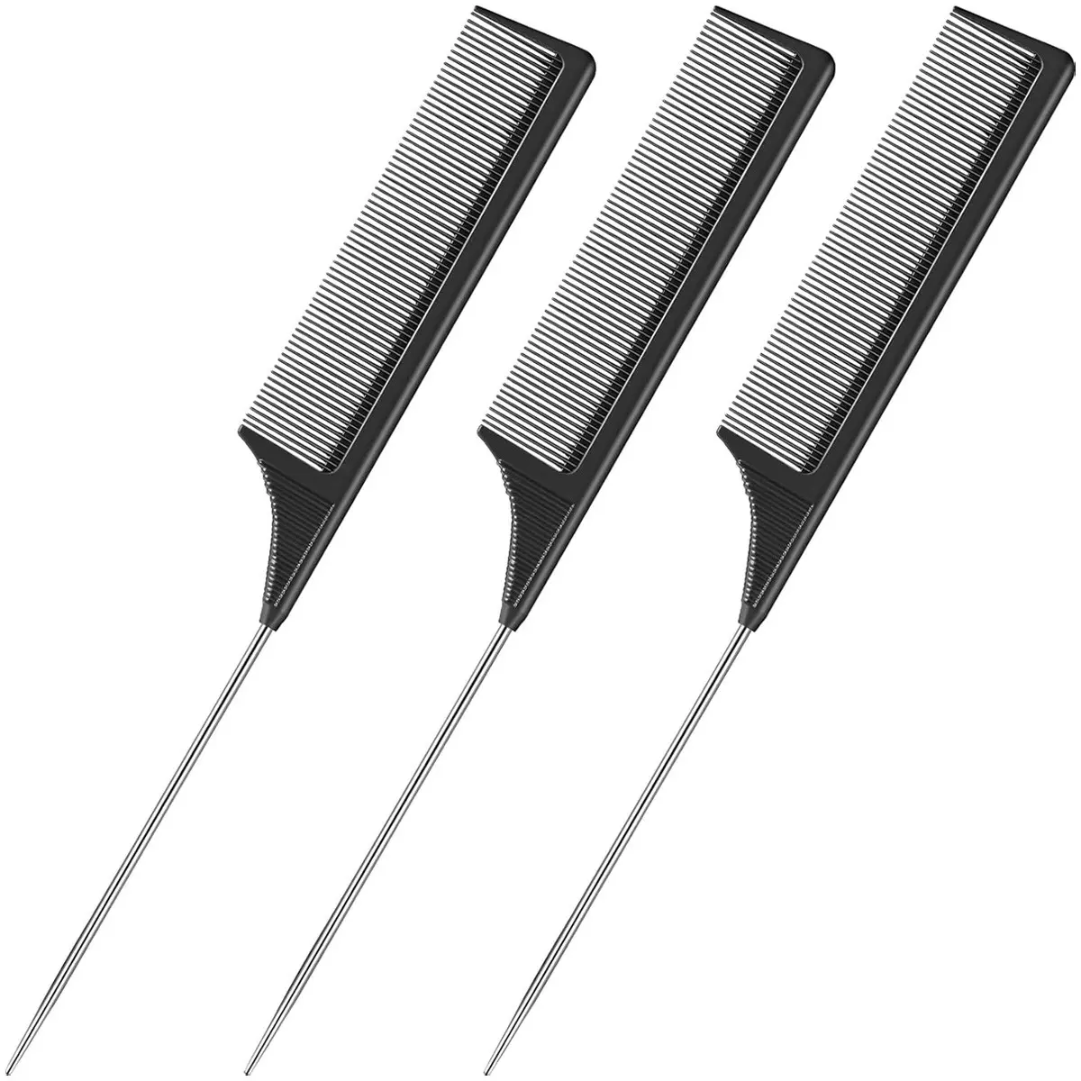 3 Pcs Rat Tail Comb Set Stainless Steel Pin Tail Parting Combs Heat Resistant Carbon Fiber Teasing Combs for Braiding Hair and Salon Hair Styling Hair Care Tool Hair Styling Tools