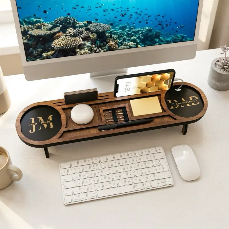 Custom Wooden Desk Organizer, Personalized Wood Office Accessory, Phone Stand, Docking Station, Gift for Dad, Birthday Gift, Fathers day gift, Husband Anniversary gift,