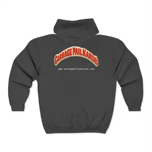 Garbage Pail Karens Zip-Up Hoodie, Vintage Style Sweatshirt for Collectors, Gift for 80s Nostalgia, Unisex Apparel, Fun Casual Wear
