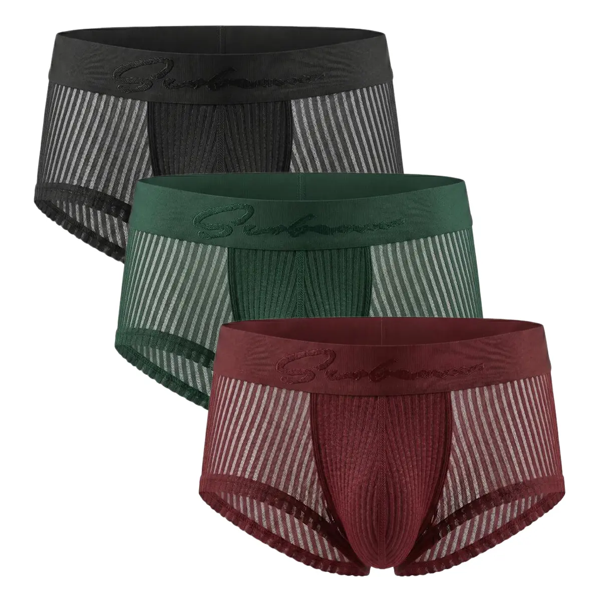 SEOBEAN Men's Breathable Mesh Boxer Briefs, Ultra-Light Stretch Underwear with Striped Mesh Panels, Quick-Dry Fabric and Contoured Comfort Pouch-250218