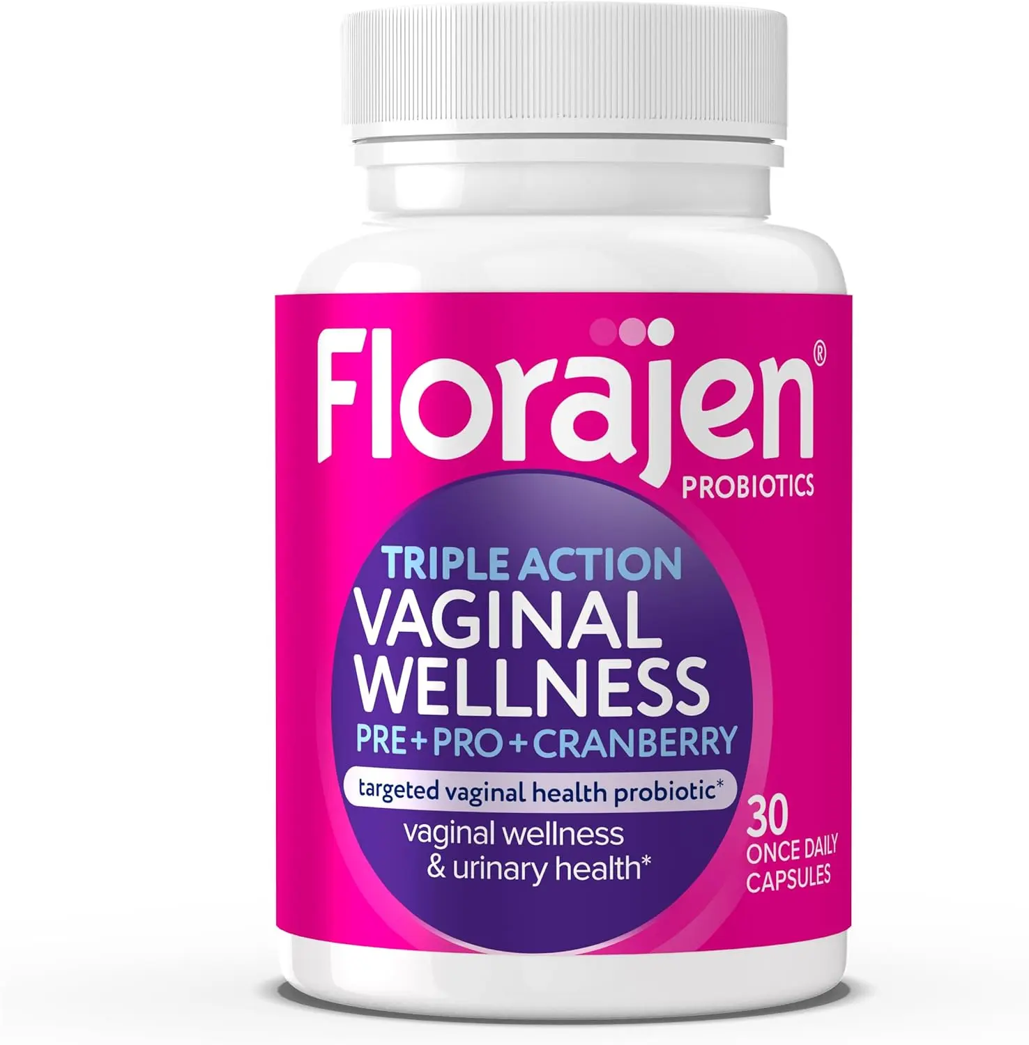 Florajen Women’s Probiotic with Cranberry - Prebiotic + Probiotic for Vaginal, Digestive, & Immune Support - Women’s Gut & Urinary Health Support - Vegan, Gluten-Free Daily Wellness - 30 Capsules