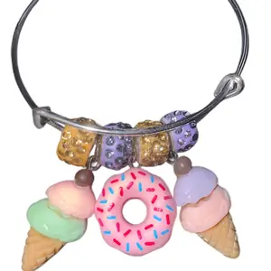 Charm Bracelet with Sweet Treat Charms - Ice/Donut Design, Silver Pendant, Unique Accessory for Personal Expression