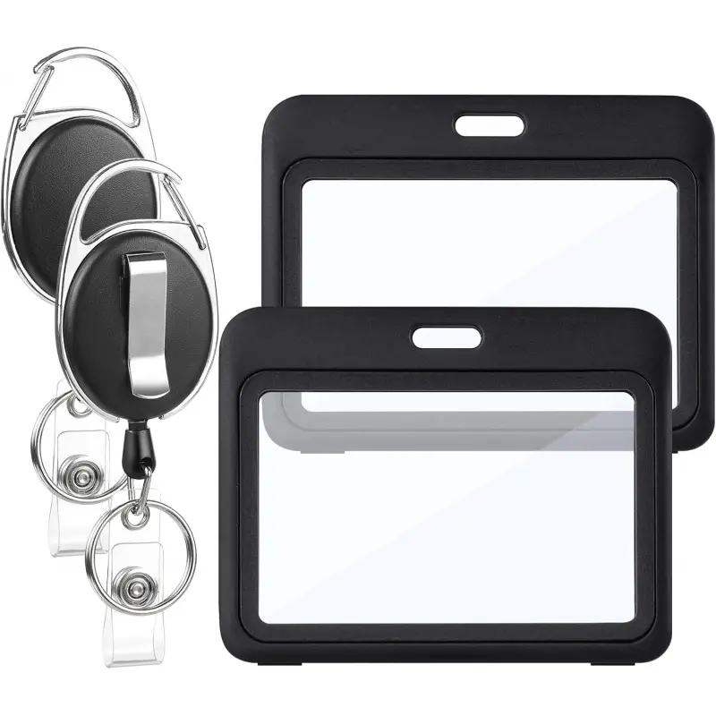 2-pack expandable badge holder with heavy-duty scroll belt, retractable badge reel, dual-sided window horizontal ID badge holder, suitable for ladies, nurses, teachers, and students, Id Badge Holders Retractable, Badge Reels Retractable