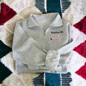 Monogrammed Nurse Quarter-Zip – Embroidered Heartbeat Pullover for Gifting