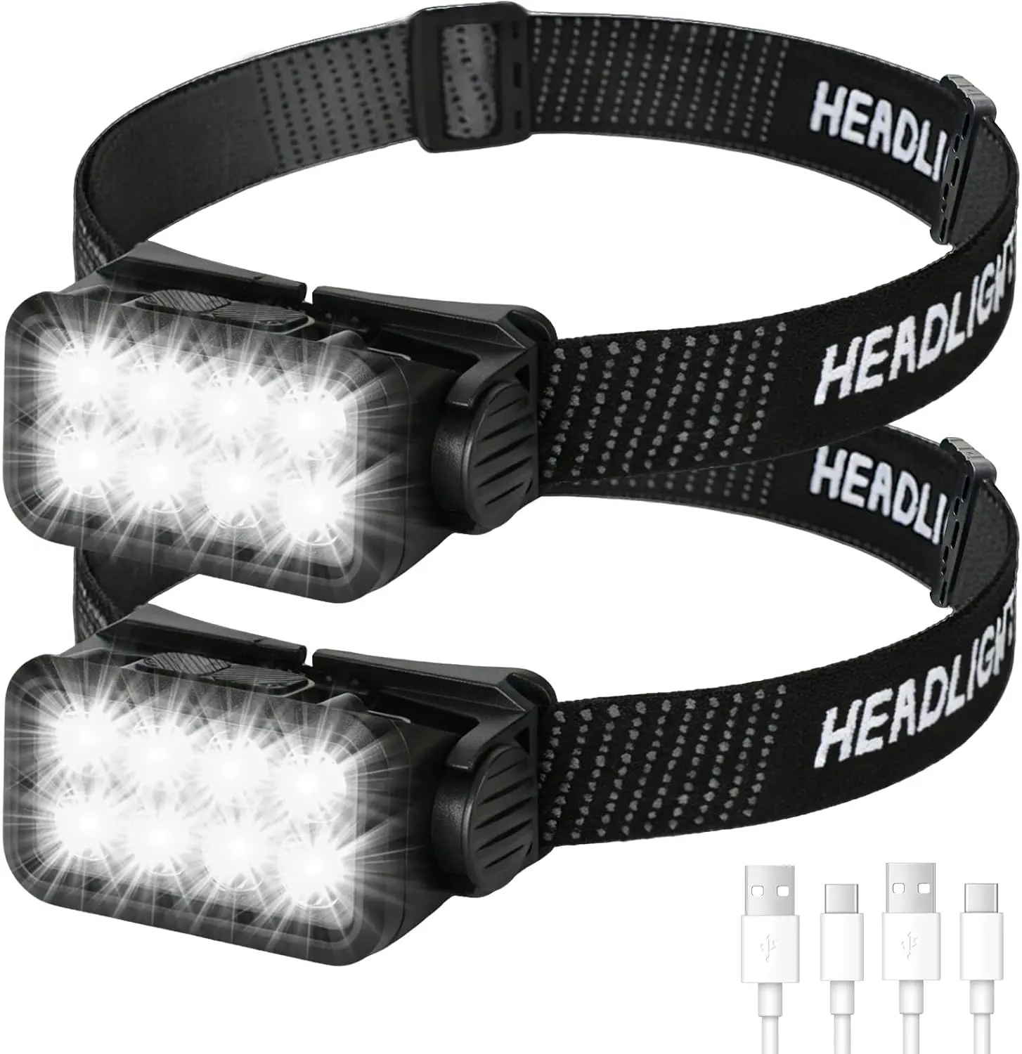 Rechargeable LED Headlamp Flashlight - 8 LED Chips, Motion Sensor, 10H Battery Life, 5 Modes, 120° Adjustable, IPX6 Waterproof, Lightweight Portable Lighting Accessories for Adults, Outdoors, Emergency SOS
