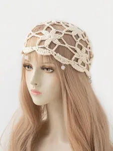Women's Fashion Hand-Woven Beaded Hollow Hat, Handcrafted Cap, Crochet Beret, Vintage Ethnic Style Scarf, Party Birthday Essential, Spring Summer Wear