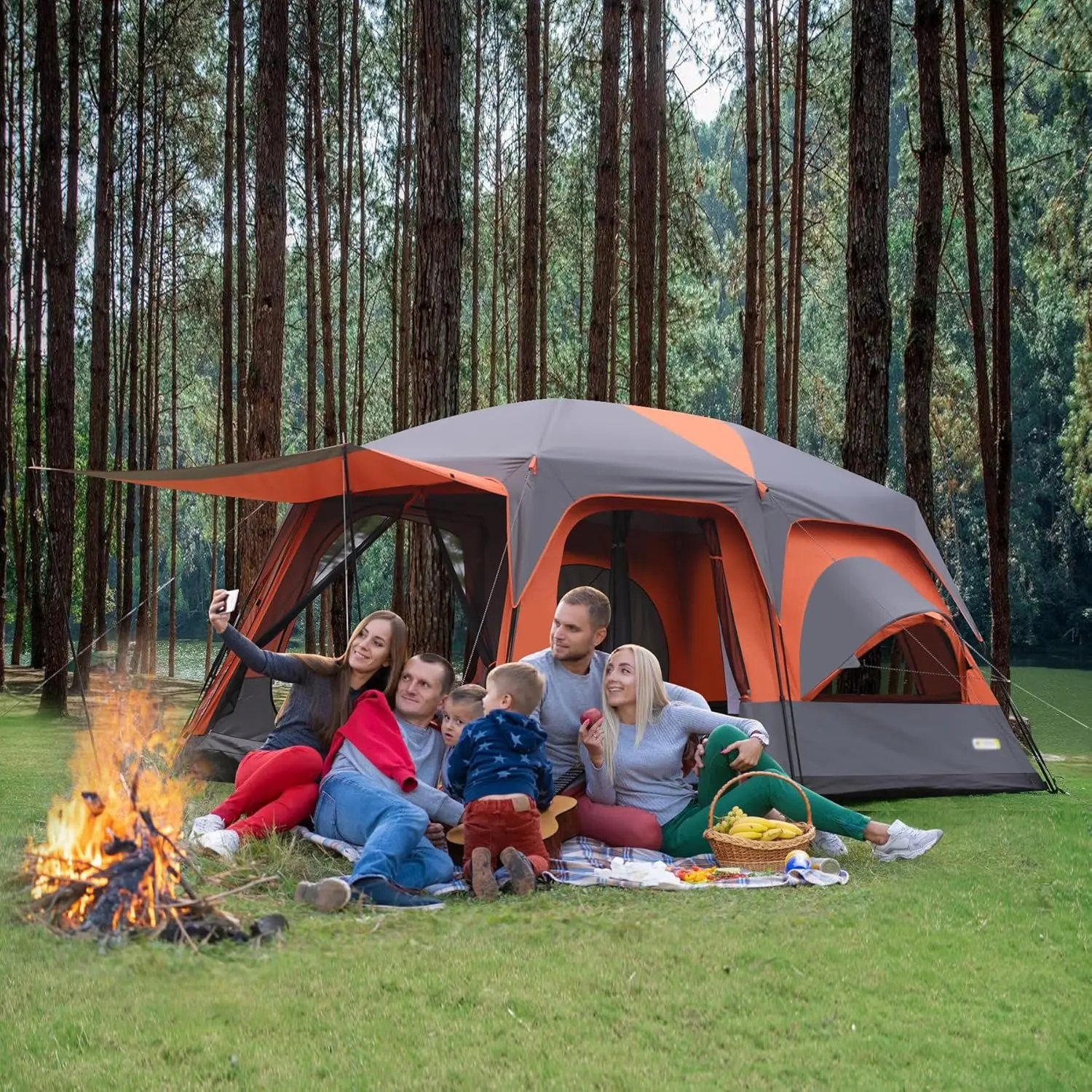Spacious Waterproof Air Beam Tent, Inflatable Camping Shelter with Panoramic Roof Window